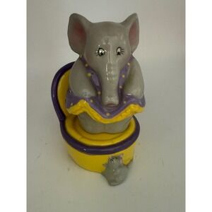 Vintage Clay Art Elephant on Toilet Salt & Pepper Shakers Set Mouse Kitschy